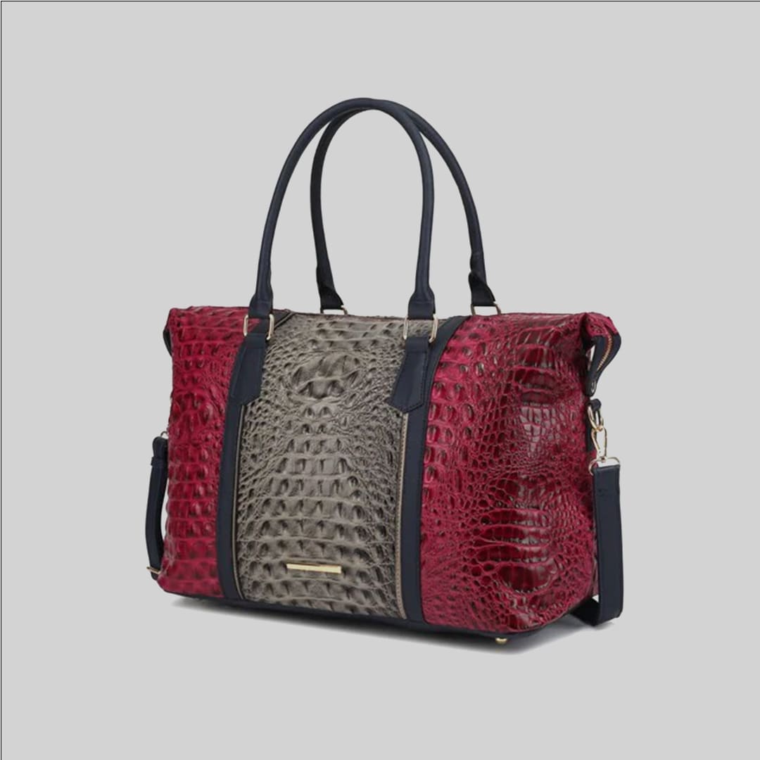 Crocodile-Embossed Weekender Duffle Bag